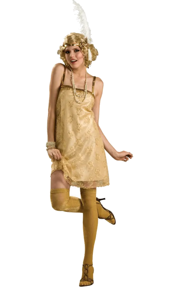 Womens 1920s Gold Gatsby Girl Flapper Costume