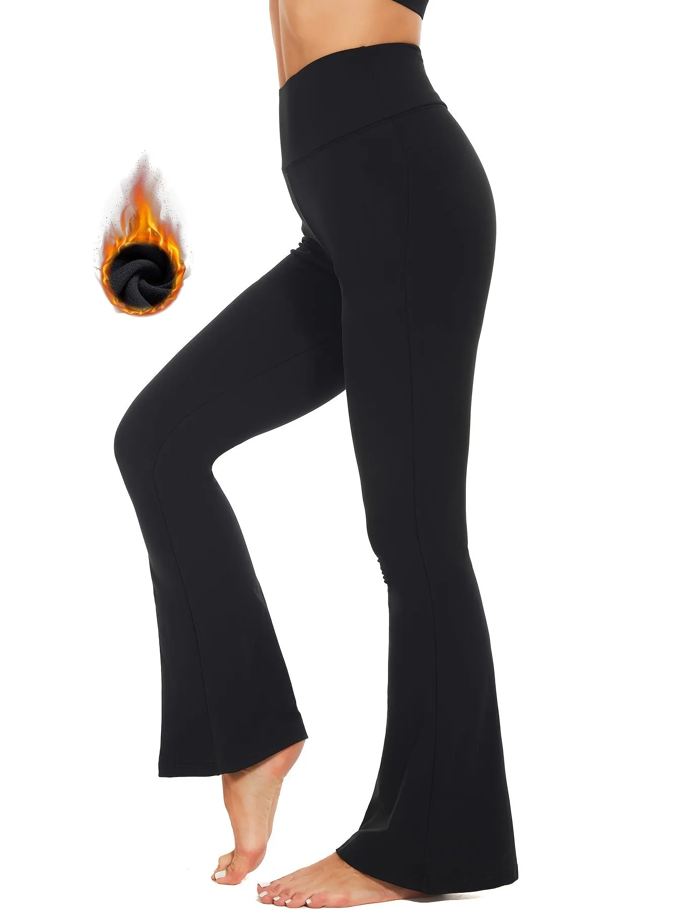 Women's Fleece Lined Bootcut Yoga Pants, High Waiste Solid Color Workout Warm Flare Leggings For Women, Women's Activewear
