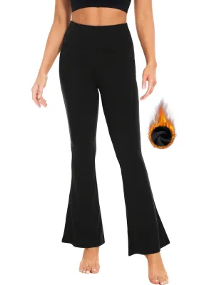 Women's Fleece Lined Bootcut Yoga Pants, High Waiste Solid Color Workout Warm Flare Leggings For Women, Women's Activewear
