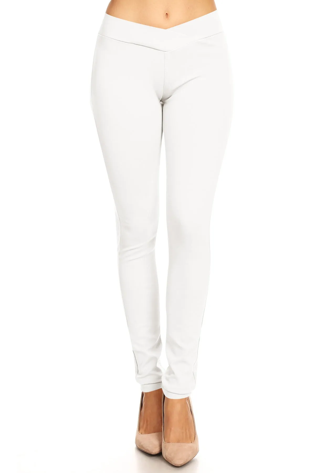 Women's Solid Full Length Elastic Waistband Jeggings Pants
