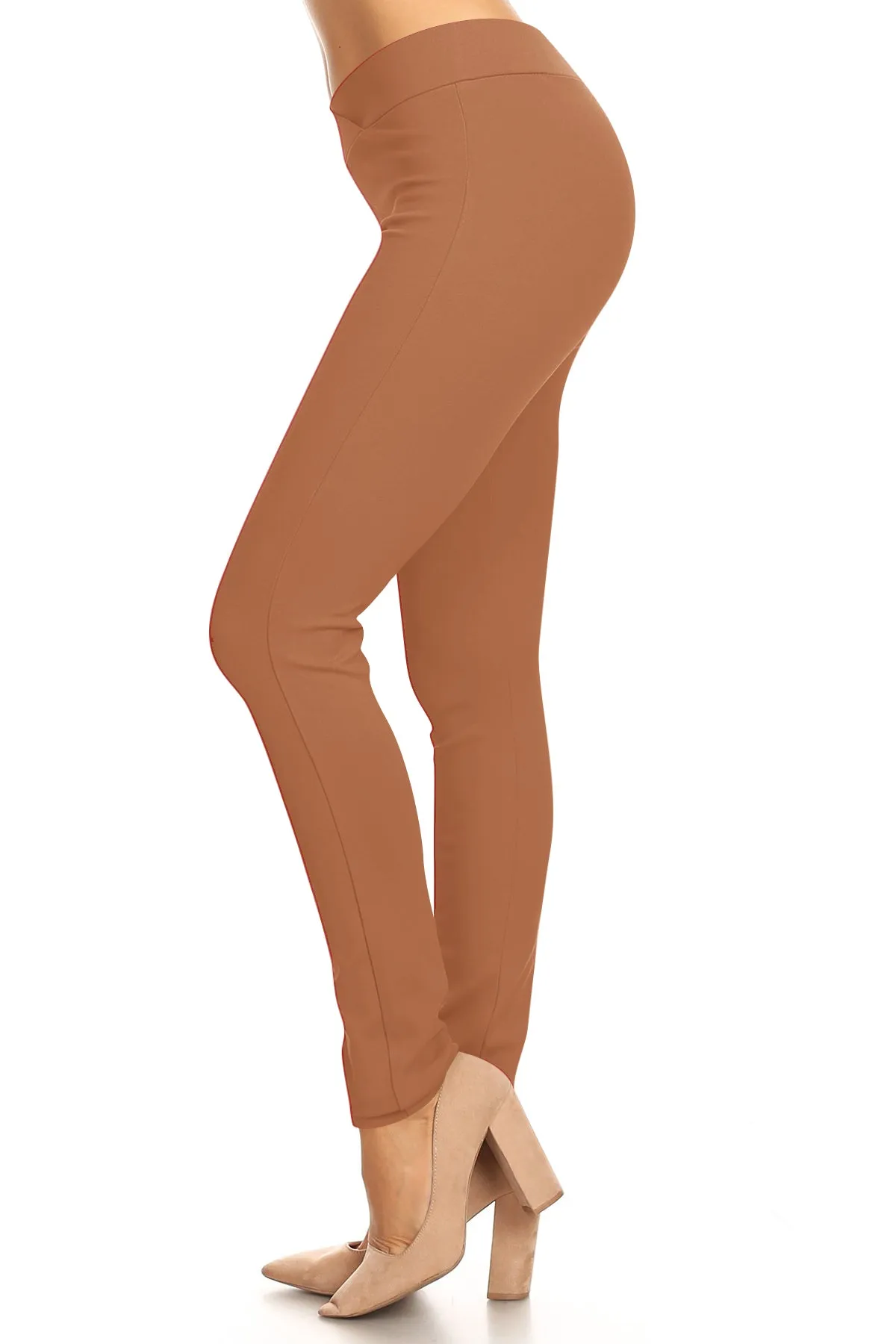 Women's Solid Full Length Elastic Waistband Jeggings Pants