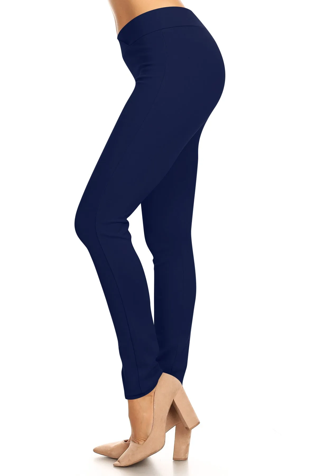 Women's Solid Full Length Elastic Waistband Jeggings Pants
