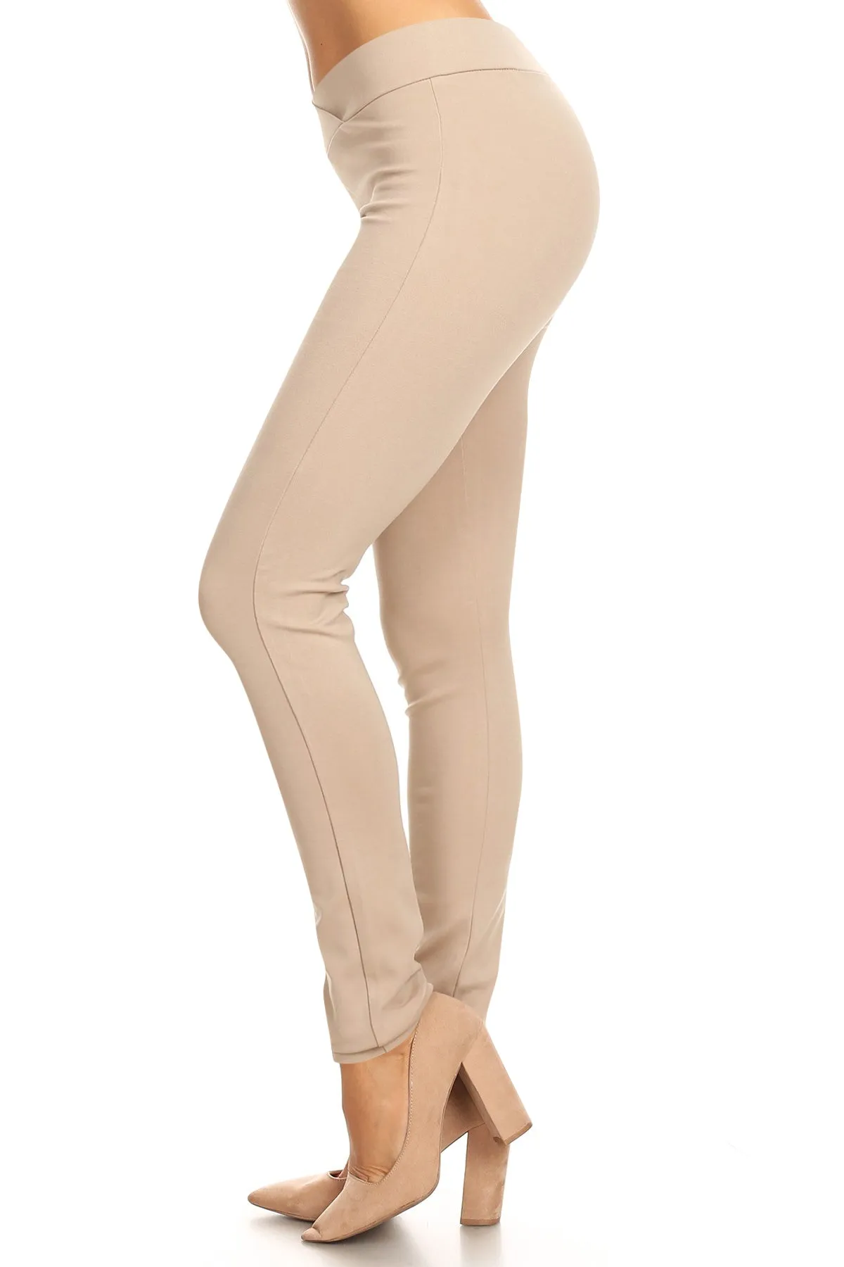 Women's Solid Full Length Elastic Waistband Jeggings Pants