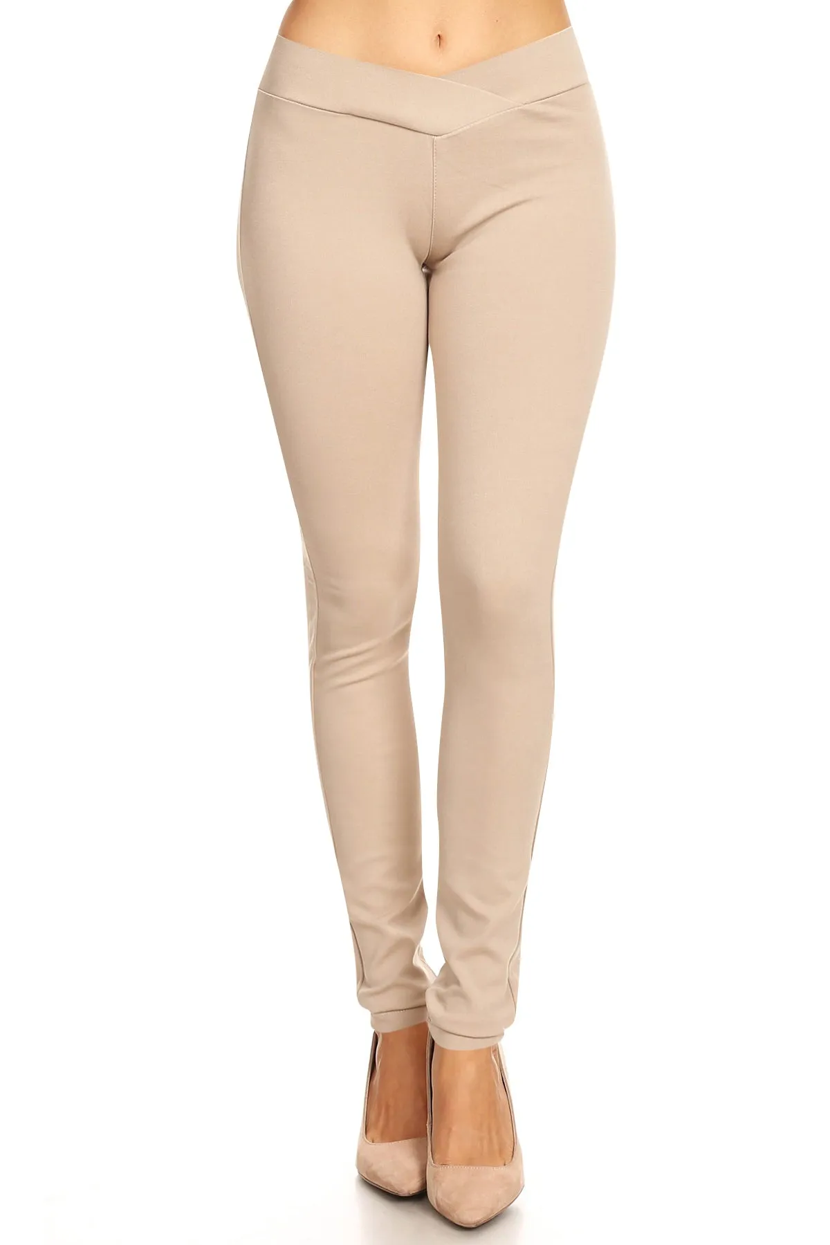 Women's Solid Full Length Elastic Waistband Jeggings Pants