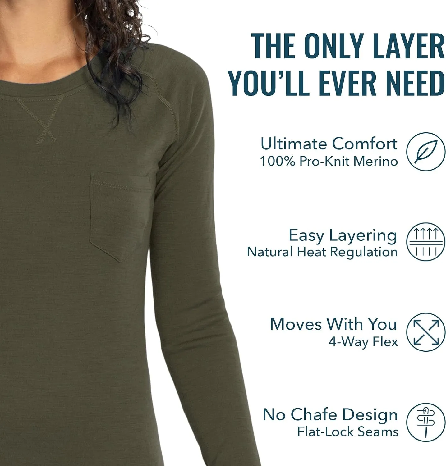 Woolly Clothing Women'S Merino Pro-Knit Wool Crew Neck Sweatshirt - Mid Weight - Wicking Breathable Anti-Odor