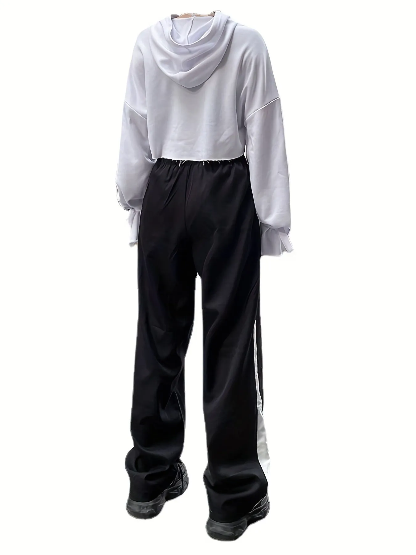 xieyinshe  Women's Activewear: White Strip Stitching Casual Loose Sports Pants - Summer Personality Street Wide Leg Pants
