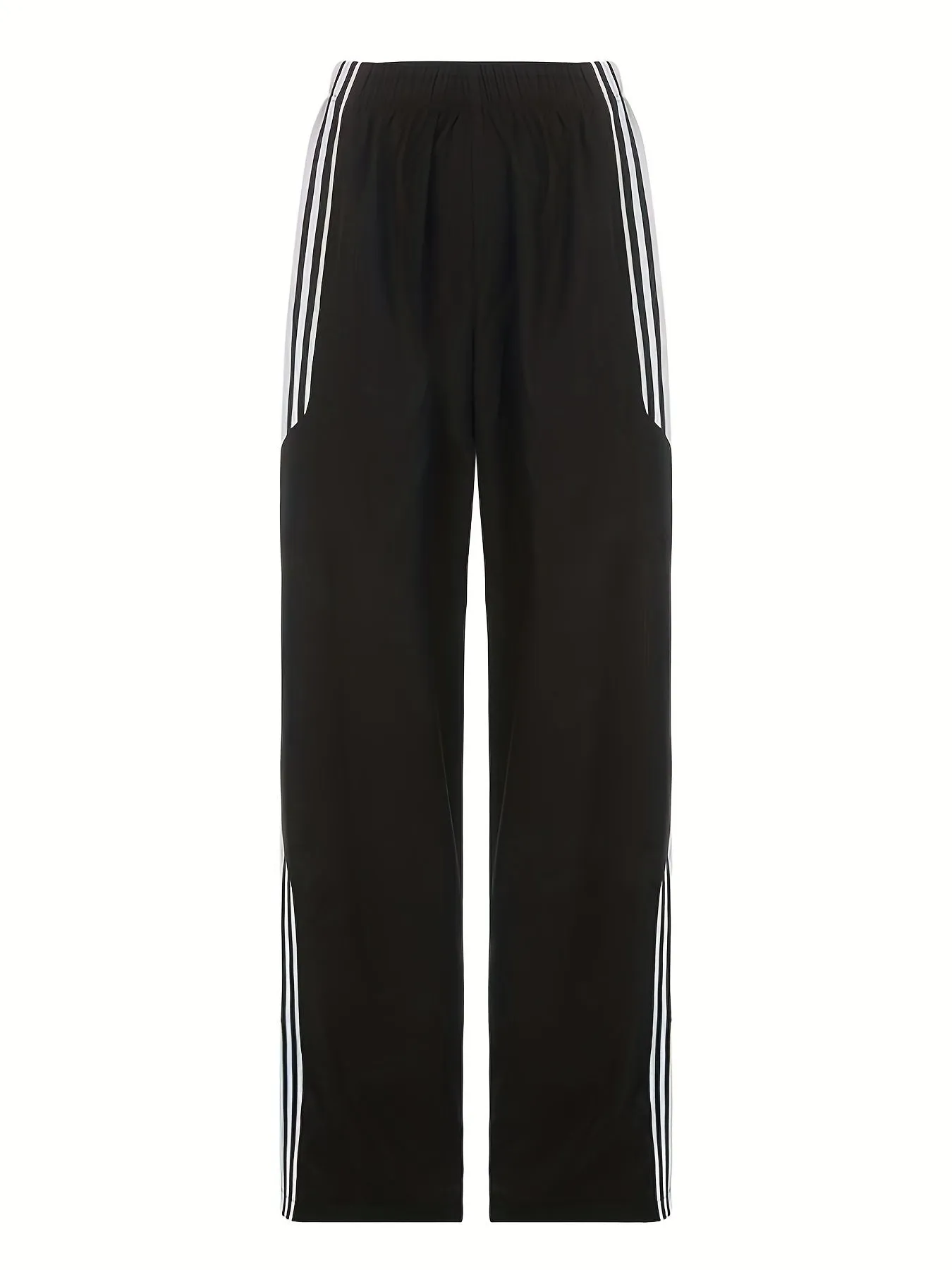 xieyinshe  Women's Activewear: White Strip Stitching Casual Loose Sports Pants - Summer Personality Street Wide Leg Pants