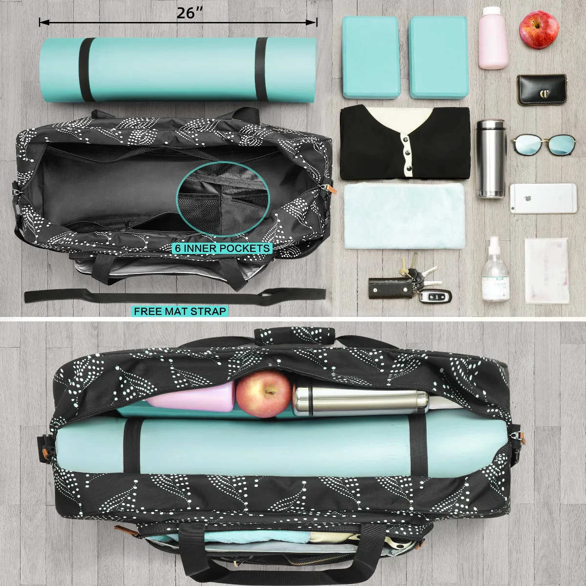 YOGA MAT CARRIER | WHITE LEAVE ON BLACK