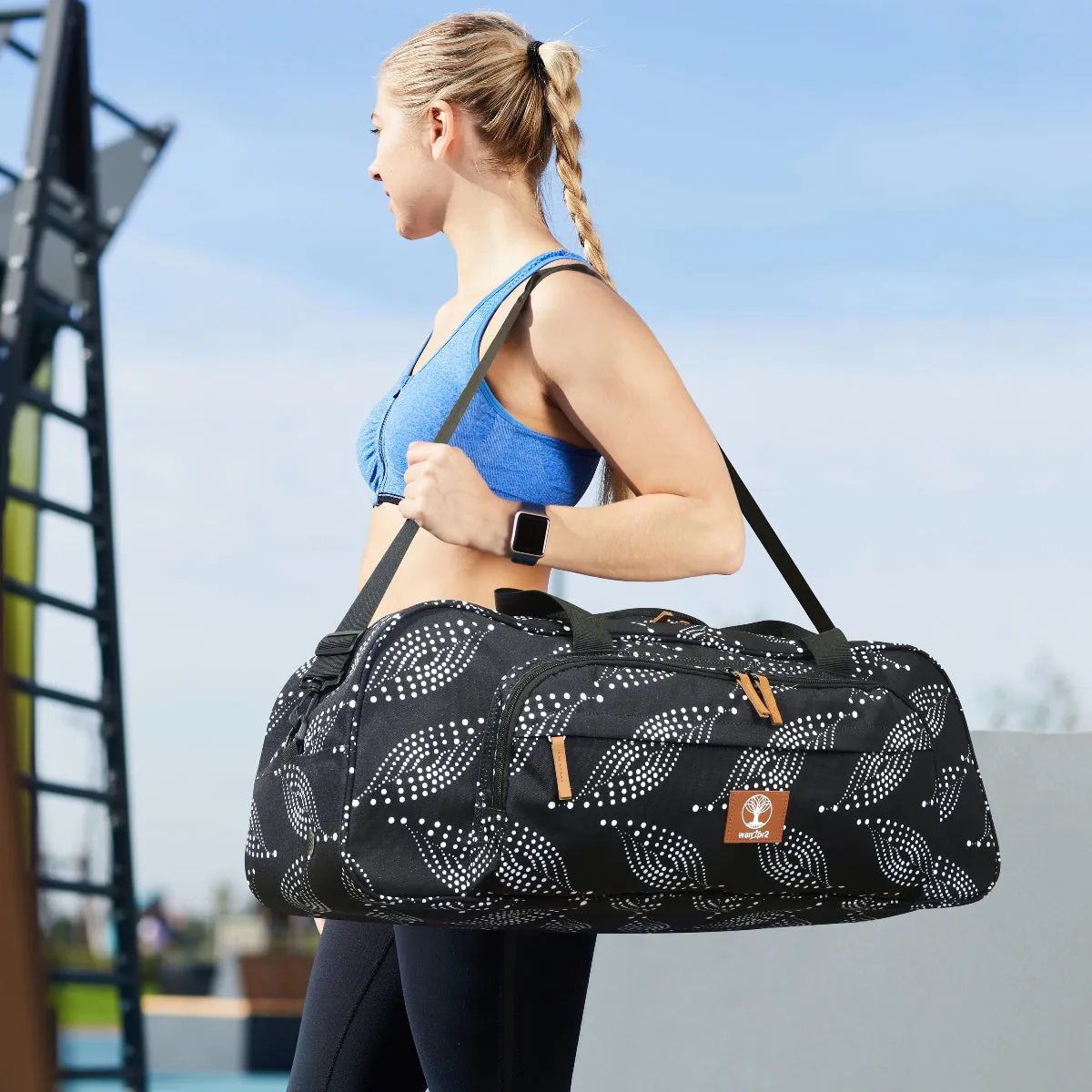 YOGA MAT CARRIER | WHITE LEAVE ON BLACK
