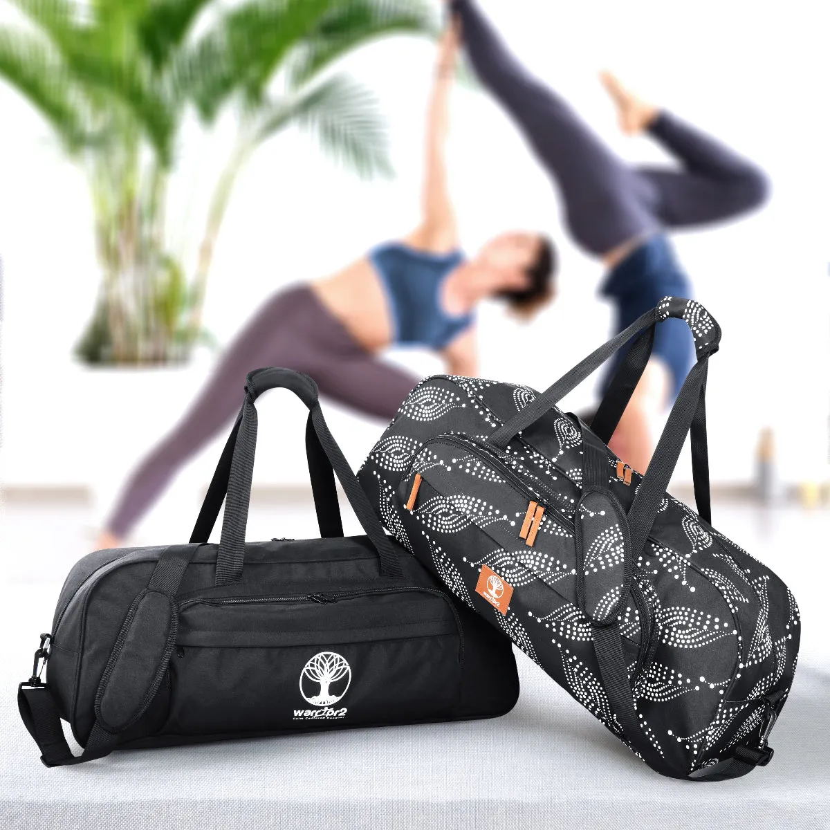 YOGA MAT CARRIER | WHITE LEAVE ON BLACK