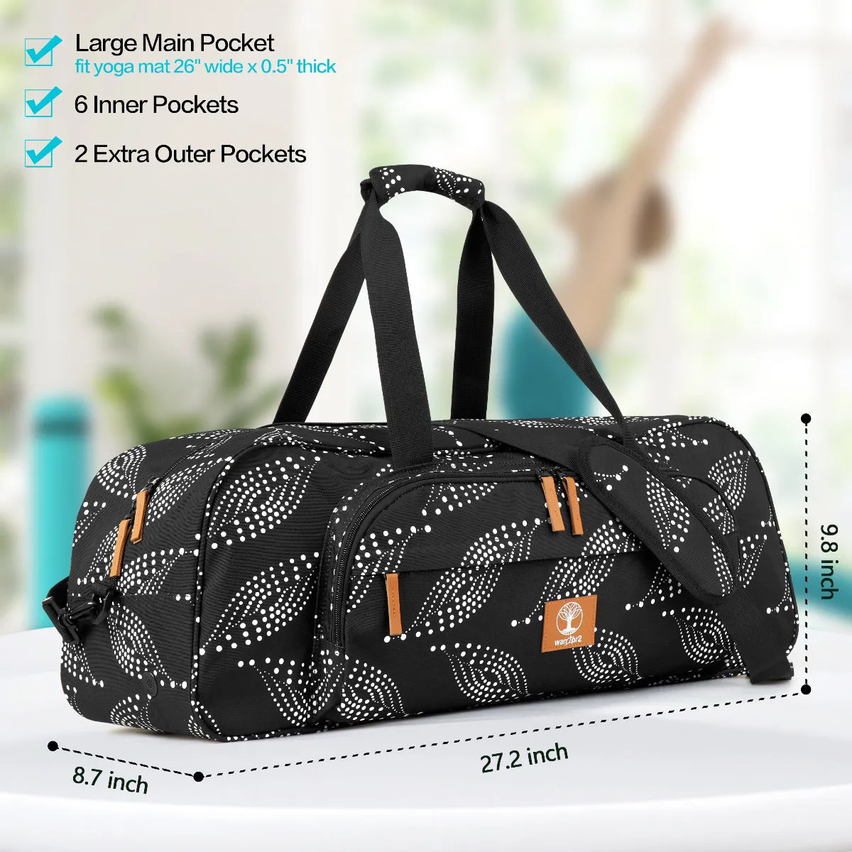YOGA MAT CARRIER | WHITE LEAVE ON BLACK
