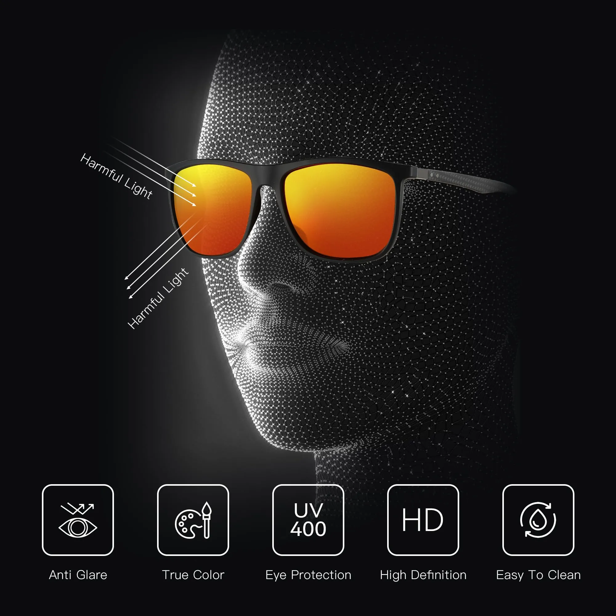 ZENOTTIC Square Polarized Sunglasses for Men Ultralight Carbon Fiber Sun Glasses Driving Fishing Golf Sports UV400 Protection