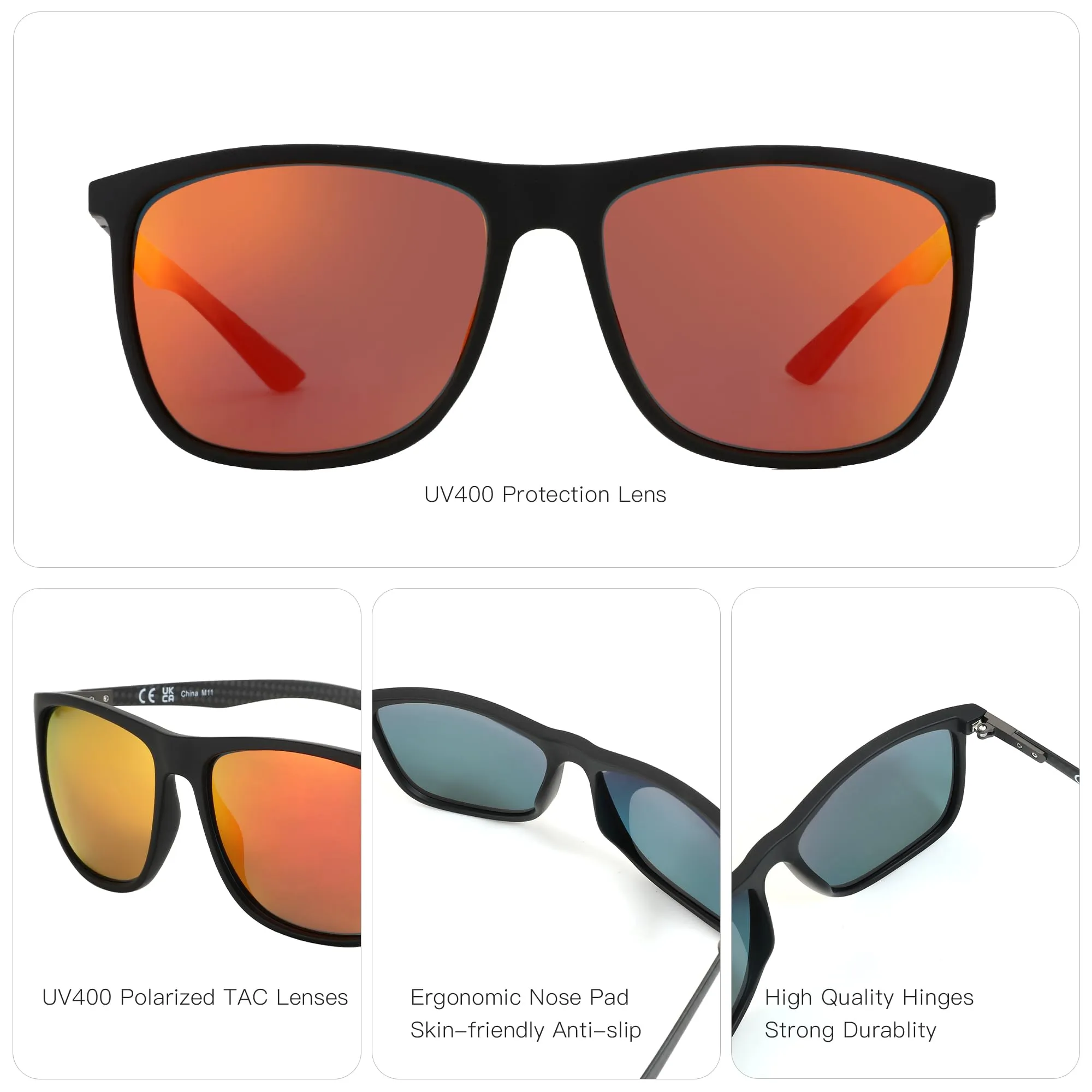 ZENOTTIC Square Polarized Sunglasses for Men Ultralight Carbon Fiber Sun Glasses Driving Fishing Golf Sports UV400 Protection