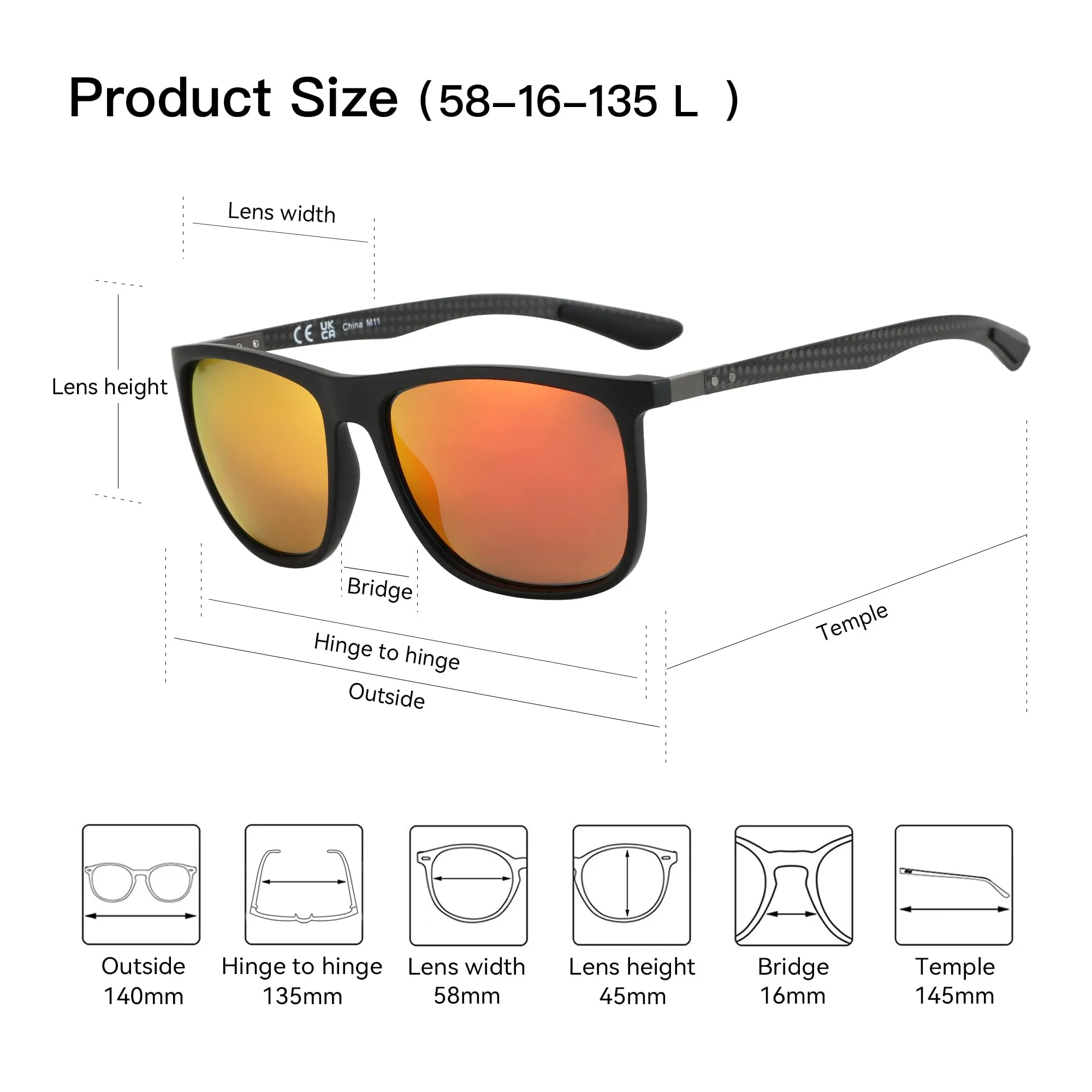 ZENOTTIC Square Polarized Sunglasses for Men Ultralight Carbon Fiber Sun Glasses Driving Fishing Golf Sports UV400 Protection